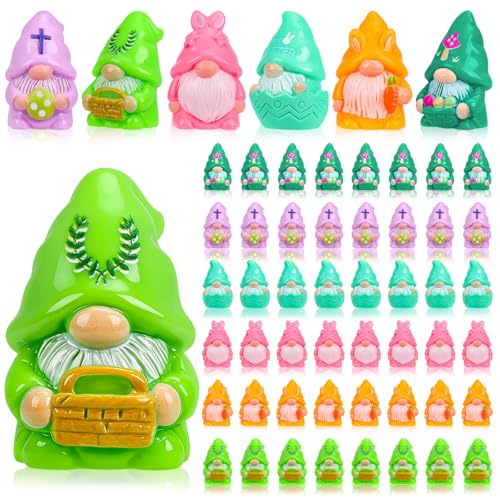 60 Pcs Easter Mini Gnomes Figures Tiny Fairy Resin Gnomes Figurines to Hide Easter Carrot Bunny Ear Basket Eggshell Eggs Element Miniature Gnomes Statues for Party Favors Tiered Tray Garden Decor - color: Orange