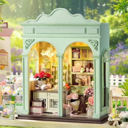 CUTEROOM DIY Miniature House Building Kit for Adults with LED Lights - Realistic Mini Dollhouse Model & Wooden Furniture, Creative Craft Kit for Home Decor Gift- Floral Reverie - style: Floral reverie