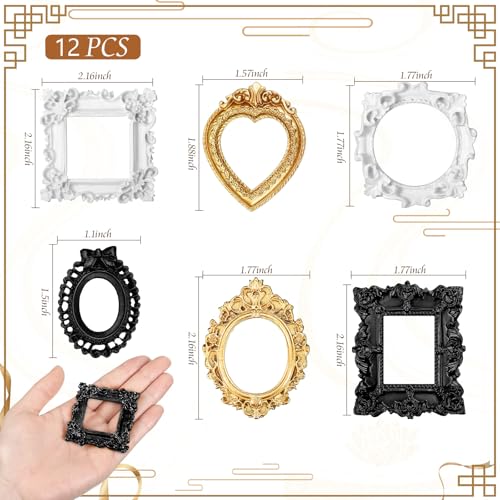 Remerry 12 Pcs Mini Picture Frames Vintage Resin DIY,Gold, Black, White - color: Gold, Black, White