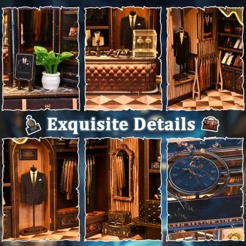 fifijoy DIY Miniature Dollhouse Kit - 3D Wooden Puzzle Book Nook Kit with LED Light, Miniature House Bookshelf Insert Decor for Adults, Creative Gift for Family and Friends (Golden Section Line) - color: Golden Section Line