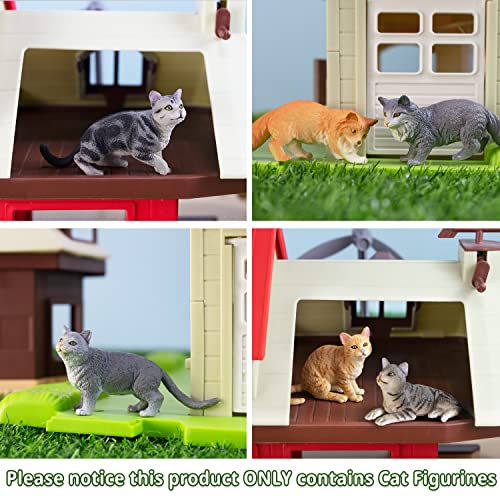 Toymany 8PCS Grey & Orange Cat Figurines Set, Realistic Cat Figures Kitten Toys, Cat Cake Toppers Easter Egg Birthday Gift for Kids Children - style: B-Cats