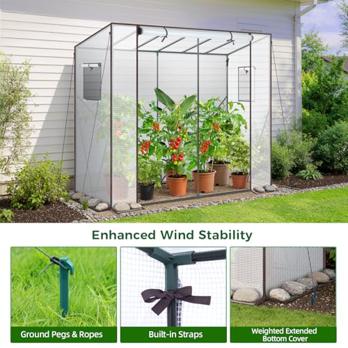 Ohuhu Tomato Greenhouse for Outdoors: Portable Lean to Green House Heavy Duty with Roll-Up Zippered Door, Tall Plastic Greenhouses for Outside Plants Growing Shed Tent for Backyard, 6.6x2.5x5.6 FT - color: White, size: 6.6' x 2.5' x 5.5'