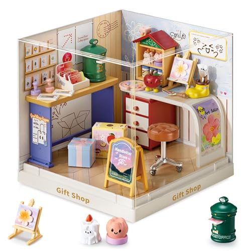 Handmade Gift Corner Super Miniature House Kit - DIY Plastic 3D Model Building Set for Teens, Build Your Own Paint & Present Shop with Dustproof Case, Creative Craft Gift for Girls Women - color: Souvenir Shop, size: Small