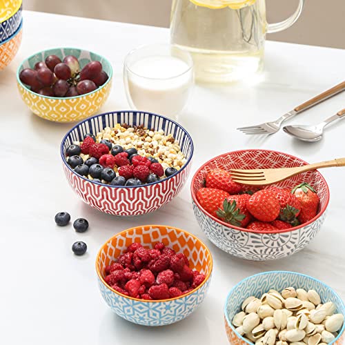 Selamica Ceramic Cereal Bowls Set of 6, 24 Oz Deep Soup Bowls for Kitchen - color: Assorted Colors, size: 5.9 Inch