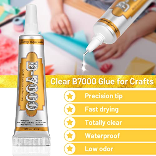 B7000 Jewelry Metal Glue with Precision Tips, Upgrade Clear B-7000 Glues Paste Transparent Liquid Fusion Fabric Glue for Phone Repair, Glass, Wooden, Rhinestone Jewelry Crafts, DIY Tumblers (4 x15ML) - color: 4 x15ML/ 0.5fl oz