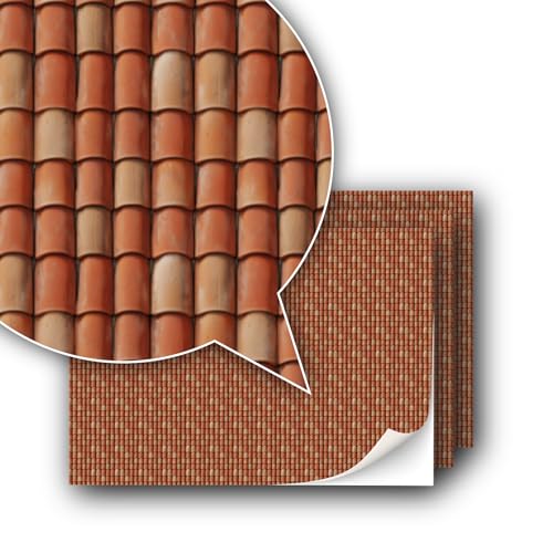 3 Sheets Self-Adhesive Decorative Film Roof Tiles for Model Making in Scale 1:87 Scale H0 (UK: 3.5 mm Scale) (Roof Shingles finca) - color: Roof Shingles Finca