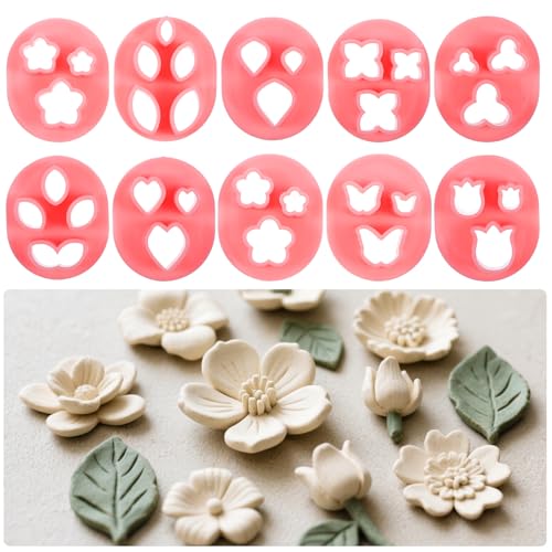 10Pcs Flower Polymer Clay Cutters, 10Shapes Mini Floral Clay Cutters