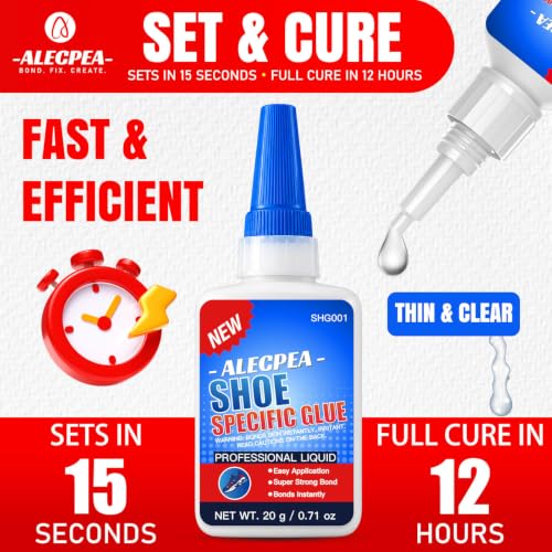 ALECPEA Shoe Glue for Sole Repair, Thin Clear Adhesive, 20g with 3 Tips - color: Shoe Glue