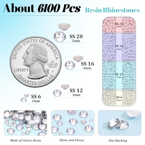 6100Pcs Resin Rhinestones for Crafting with 2Pcs 10ml B7000 Jewelry Glue, 1 Box Flatback Crystals Diamond (Clear) for Bedazzling Crafts DIY Nail Art Non Hotfix Gems for Clothing Shoes Tumblers - color: Clear, size: 1 Small Pack + 2Pc Glue