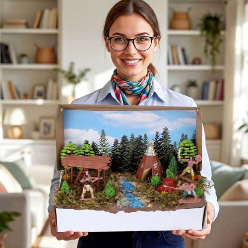 Teyva Daily 48 Pcs Native American Figurines Diorama Box Kit - color: Indian
