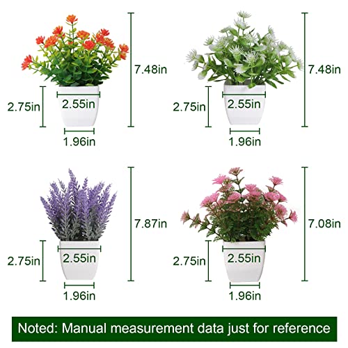 Yoratee Artificial Potted Flowers 4PCS Fake Small Plant in Pot Mini Faux Plant Door House Office Tabletop Kitchen Colorful Greenery Decor - color: A-colorful-4pcs