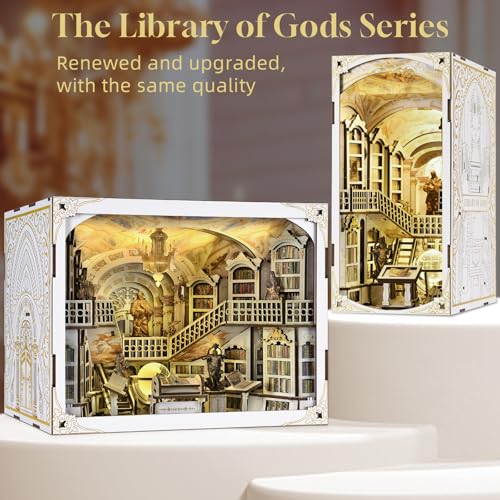 𝐂𝐂𝐂𝐃𝐅 DIY Book Nook Kit, DIY Miniature Dollhouse Booknook Kit, 3D Wooden Puzzle Bookend Bookshelf Insert Decor with LED Light for Adults (Library of Gods Max) - color: Library of Gods Max