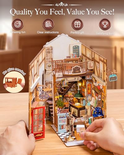 Rolife 3D Wooden Puzzle Book Nook Wisdom Stationery Shop, Book Themed Decorative Insert, Creative DIY Kit for Stationery Lovers & Bookshelves - color: Wisdom Stationery Shop