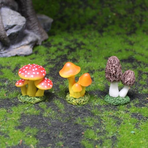 6 Piece Mini Mushroom Figurines Set, Colorful Resin Garden Ornaments for Fairy Gardens, Terrariums, Plant Pots, Indoor Outdoor Micro Landscape Decor - color: 6 Pcs Mushroom Set