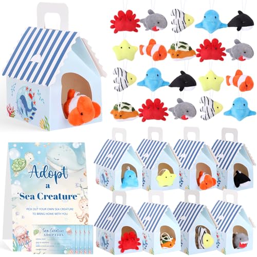 Blueweenly 73 Pcs Adopt a Sea Animal Theme Party Favors Set Plush Marine - style: Marine Animals