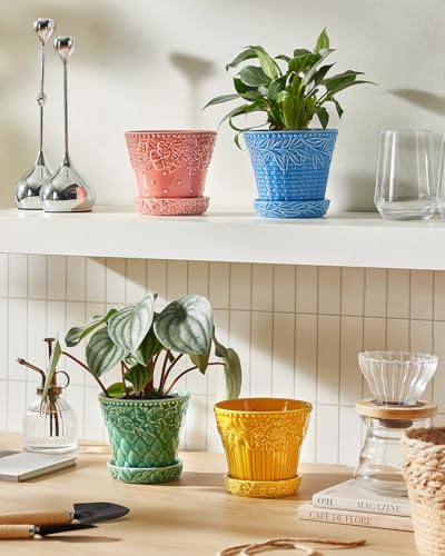 Metahom Colorful Ceramic Pots for Plants, 4.9 Inch Flower Pots Set of 4 - color: Assorted Colors, size: 4.9 Inch