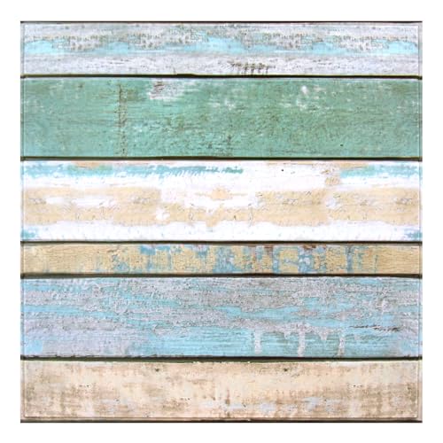 COMSTICKC 3D Peel and Stick Faux Wood Wall Sticker, 10 Pcs 11.8" x 11.8" - color: Vintage Green