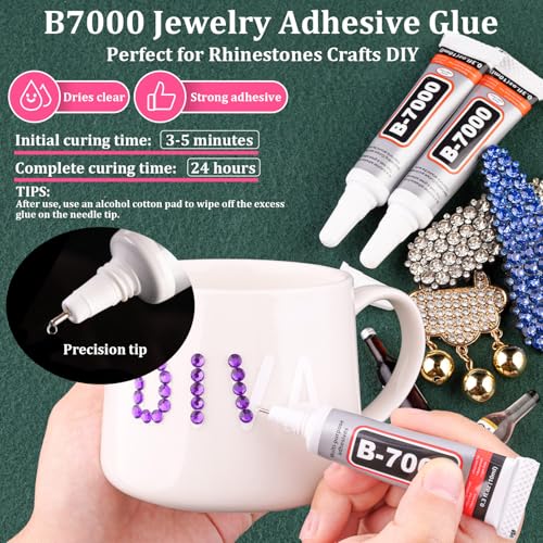 Resin Rhinestones for Crafting with B7000 Jewelry Glue, 2 Boxes Dark Violet Flatback Crystals with 3Pcs 10ml Glue for Bedazzling Crafts Nail Art Makeup, Non Hotfix Gems for Clothing Shoes - color: Dark Purple, size: 2 Small Pack with Glue