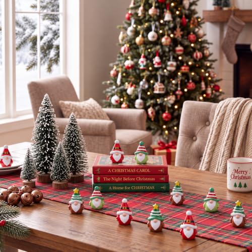 Yaomiao 60 Pcs Mini Resin Christmas Gnomes Figurines Bulk Small Resin Christmas Tree Gnome Miniature Gnomes Decoration for Table Landscape Tiered Tray Decor - style: Christmas Multi-color