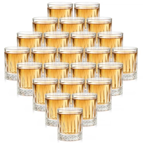 Meanplan 24 Pcs Mini Whiskey Tasting Set - 3.4oz Heavy Base Crystal Rocks Glasses - Vintage Engraved Small Bourbon & Whiskey Tasters for Bar, Parties, and Flight Samplings(Sparkle) - style: Sparkle