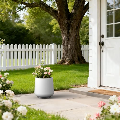 Kante Accent Round Curved White Concrete Planter 13" Dia, Outdoor - color: Pure White, size: 11.6" D