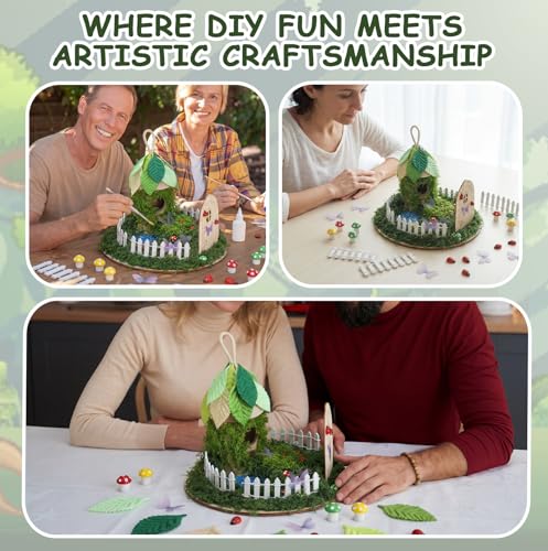 Foilswirl 4 Sets DIY Fairy Garden Kit Make Your Own Wooden Fairy House Craft Kit Mini Garden Accessories Micro Mushrooms Fence Moss Ornaments Craft for Outdoor Indoor Mini House Decor