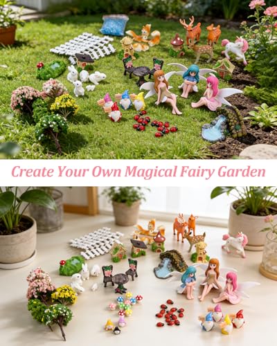 Avalution 70 Pcs Fairy Garden Accessories Kit, Miniature Fairies, Animals, Houses, Trees and Fences for Planters, Terrariums and DIY Decor - size: 70 Pcs
