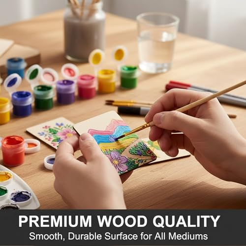 100 Pcs Unfinished Wood Pieces Blank Wood Squares Round Corner for Painting Writing Carving Letter Scrabble DIY (2.08” x 1.37” Rectangle) - color: Wood color