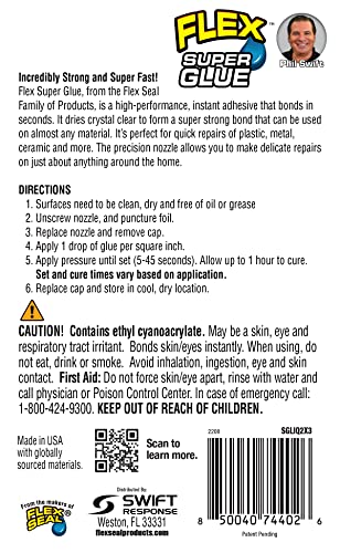 Flex Super Glue Liquid Instant Bond Adhesive, Clear, 2 x 3g Tubes, 1-Pack - size: 1-Pack, style: 1 - Pack