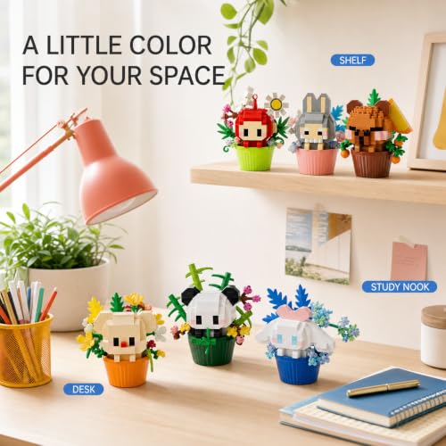 12 Pac Mini Building Block Flower Pot Set for Desk and Shelf Decor