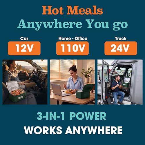 TRAVELISIMO Portable Microwave, Portable Food Warmer For Work & Home Use, Heated Lunch Box 12V/24V/110V, Mini Portable Oven 3-in-1 Food Heater, Electric Lunch Box, Calentador de Comida Portatil - color: Green