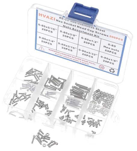 #0-80 304 Stainless Steel Hex Knurled Socket Head Cap Screw & Nut Kit - size: #0-80