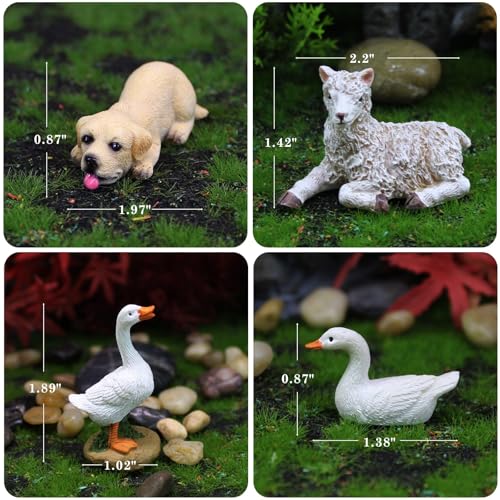 Miniature Garden Animals Ornament Set, 8 Pieces with Pig, Sheep, Dog, Duck, Bird, Snail Figurines, Decorative Outdoor Lawn Decor - color: 8 Pcs Animals Set