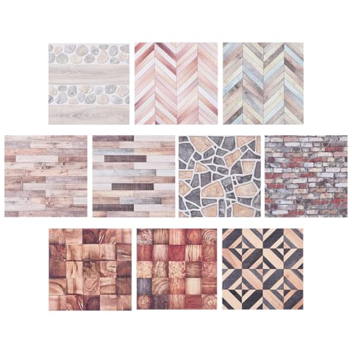 20 Sheets 10 Styles Dollhouse Wallpapers, 4x4 Inch Wood Grain Texture Self Adhesive Dollhouse Wallpaper Flooring PVC Waterproof Mini Stickers for DIY Crafting House Models - color: Wood Grain