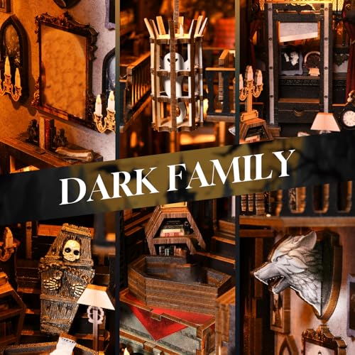 TOYQI Book Nook Kit, DIY Miniature Dollhouse Kit for Adults and Teens - color: Dark Family