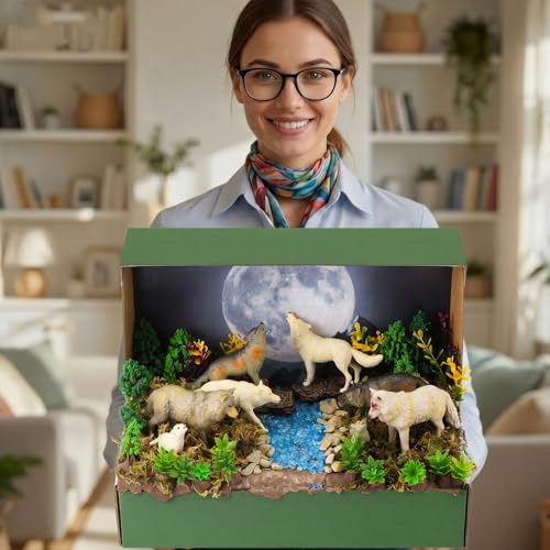 48 Pcs Woodland Wolf Diorama Kit Habitat Project Box Set - color: Wolf