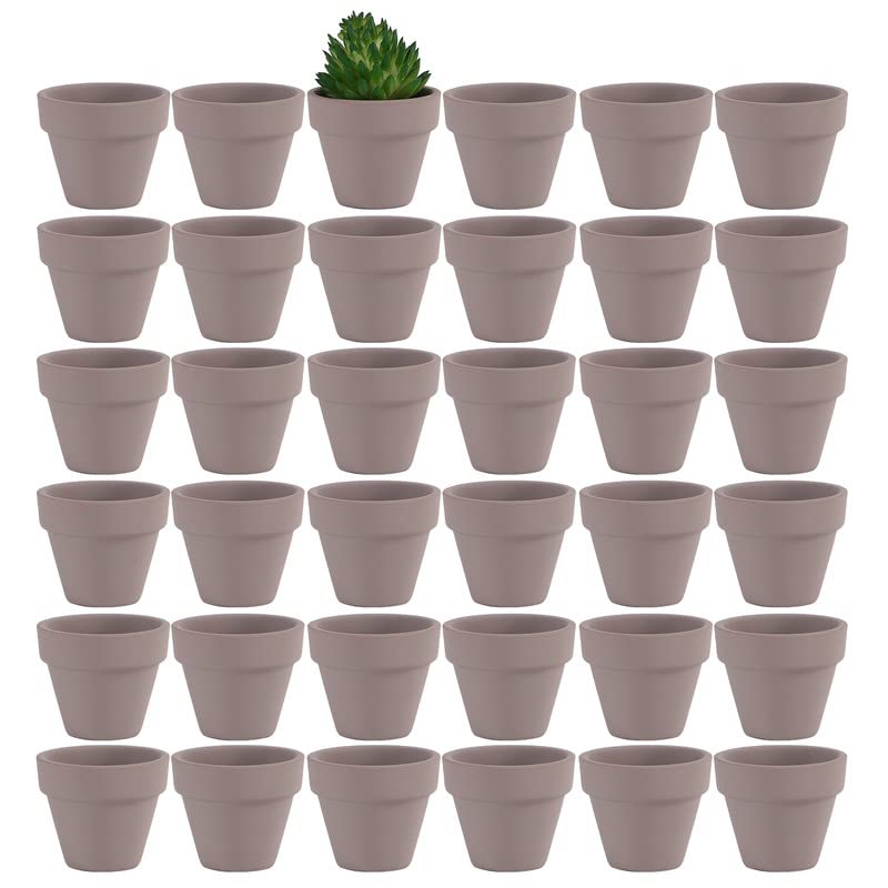 Yishang 1.9 Inch Tiny Grey Terracotta Pots Pack of 36-Small Mini White Clay Pots with Drainage Holes Flower Nursery Terra Cotta Planter for Tiny Cactus,Herb,Succulent Plants,Crafts - color: Gray