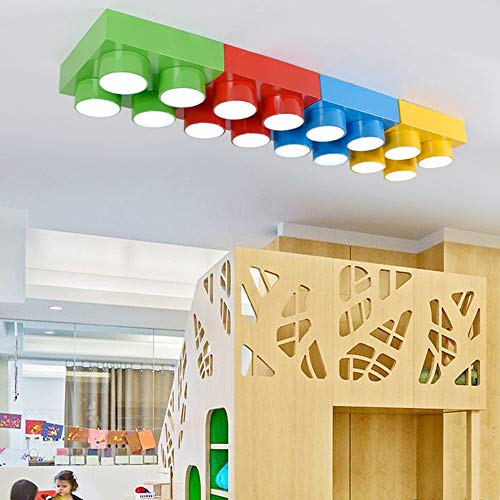 LAKIQ Modern Children Room Flush Mount Ceiling Light Fixture Acrylic Creative Colorful Block Toy Shape Kids Room Close to Ceiling Lighting for Kids Bedroom Kindergarten Playground (Square,Green) - color: Green, size: Square