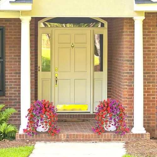 Artificial Hanging Flowers for Outdoors Spring Summer Decor - color: Red Purple