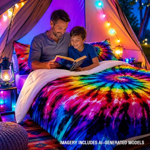 BlessLiving 3-Piece Tie Dye Geometric Comforter Set (Twin), Bohemian Style, Microfiber Bedding for Kids/Girls/Boys - color: Black Purple Blue, size: Twin/Twin XL
