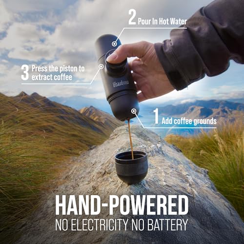 Wacaco Minipresso GR, Portable Espresso Machine, Compatible Ground Coffee, Hand Coffee Maker, Travel Gadgets, Manually Operated, Perfect for Camping, Hiking - color: Black