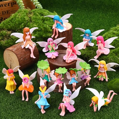 16 Pcs Miniature Fairy Figurines, Small Flower Fairies Lotus Leaf - size: 3.42*2.24 inch