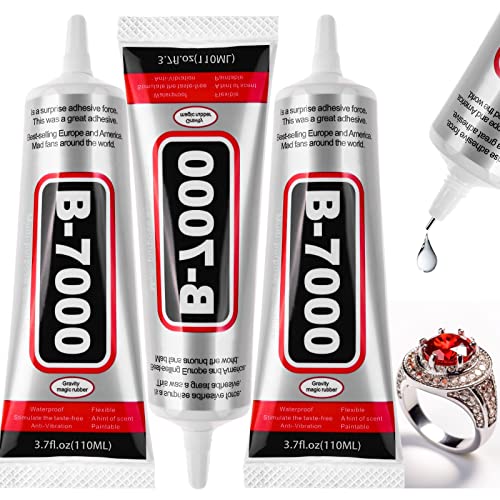 3 PCS 110ML B-7000 Clear Glue for Rhinestones, DIY B7000 Adhesive Crafts Glue Multipurpose Super Adhesive Industrial Bonding Glue for Fabric Gem Stone Bead Metal Jewelry Making Nail Art - style: 3 x 110ml