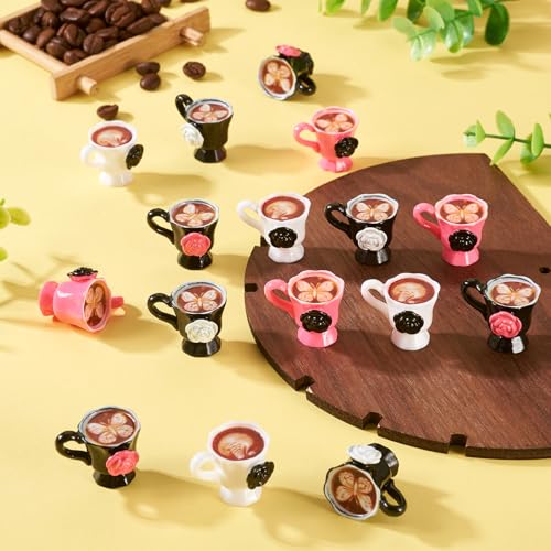 FASHEWELRY 16Pcs Mini Coffee Cups Resin Coffee Mug Model White Black Pink Tea Cup Halloween Dollhouse Miniatures for Keychain Dollhouse Party Decor Ornaments - color: 4 Colors-coffee Cups