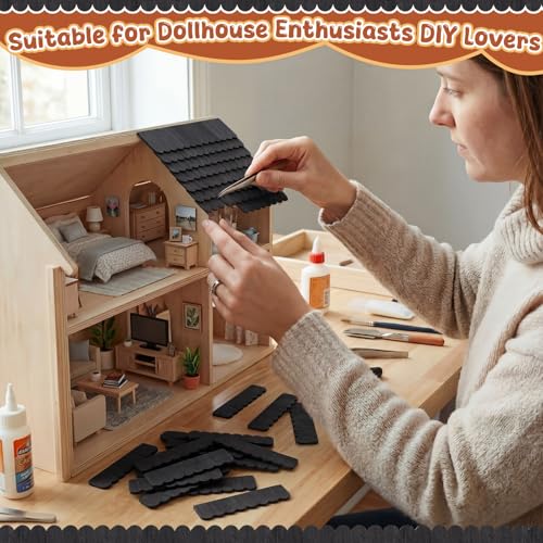 Wenqik 100 Strips Dollhouse Roof Shingles, Black - color: Black