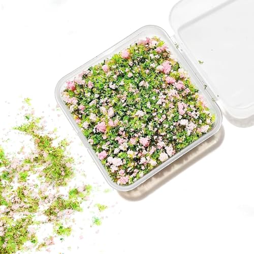 Miniature Tree Powder & Static Grass Flock with 2.17x2.17x0.8in Box, Realistic Model Turf for DIY Micro Landscape, Diorama Scenery, Fairy Garden, Model Railroad & Miniature Craft Projects.Pink - color: Pink