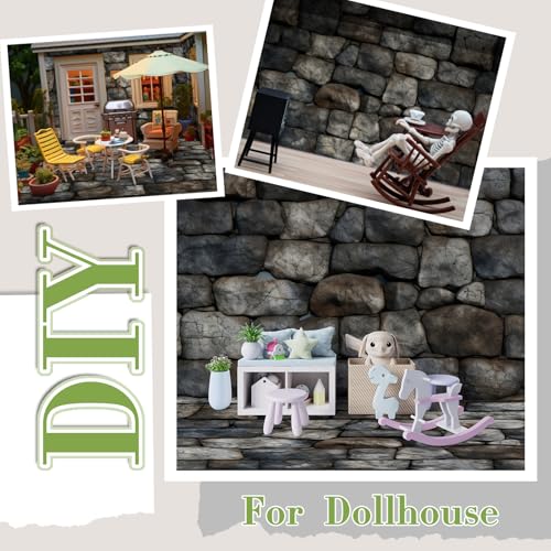Flutesan 24 Pcs Miniature Dollhouse Wallpaper, Stone Pattern - style: Stone Pattern