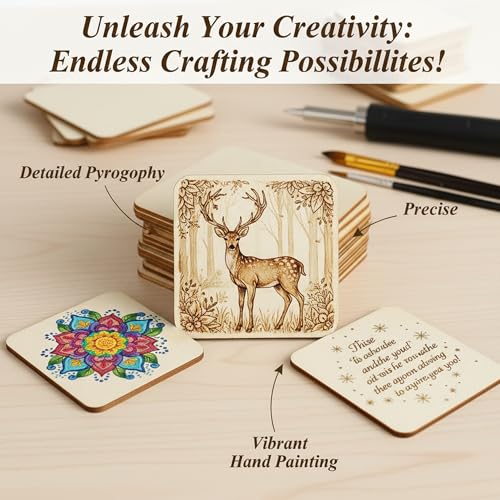 48 Piece Unfinished Blank Wood Sheets,3 Different Size Wood Square Slices Cutouts for Wood Burning Projects, Decoration DIY Wooden Craft Art Supplies - color: Square - 3 Size Set