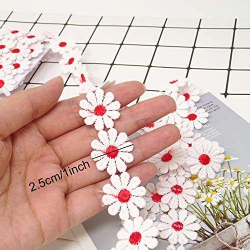 Honbay 5 Yards Decorating Lace Embroidered Trim Ribbons for Sewing or Craft Decoration (Daisy red) - color: Daisy red