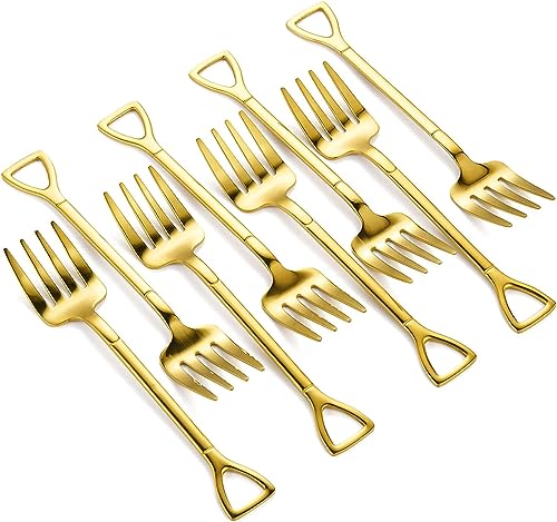 Comicfs 10 Pcs 4.7 Inches Gold Shovel Shape Fruit Forks Cocktail Sticks Set, Stainless Steel Mini Salad Forks Appetizer Cake Dessert Forks Party Supplies (10 Fork, Gold) - color: 10 Pcs Forks-Gold, size: 10 Pcs